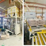 15KG काठको छर्रा तौल फिलिंग ब्यागिंग प्यालेटाइजिंग लाइन डेलिभरीको लागि तयार छ