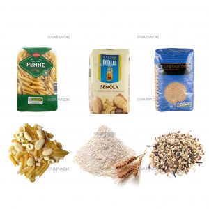 अनाजको लागि स्वचालित फ्ल्याट तल्लो झोला भरिने लेबलिंग प्याकेजिङ्ग